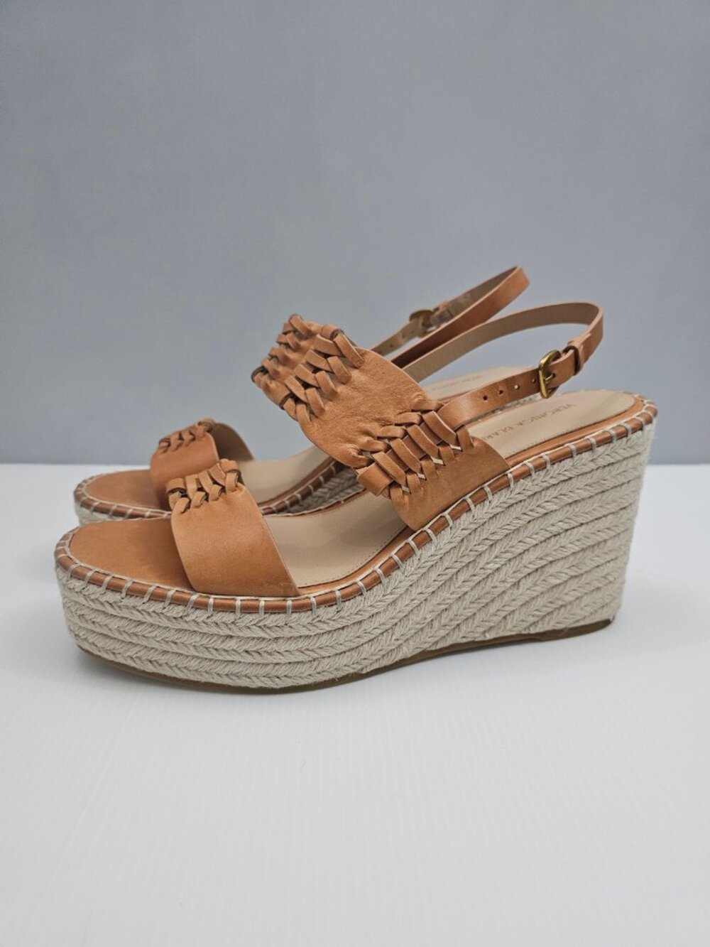 Veronica Beard Riya Espadrille Wedge Sandals Tan Leather Platform Womens 10